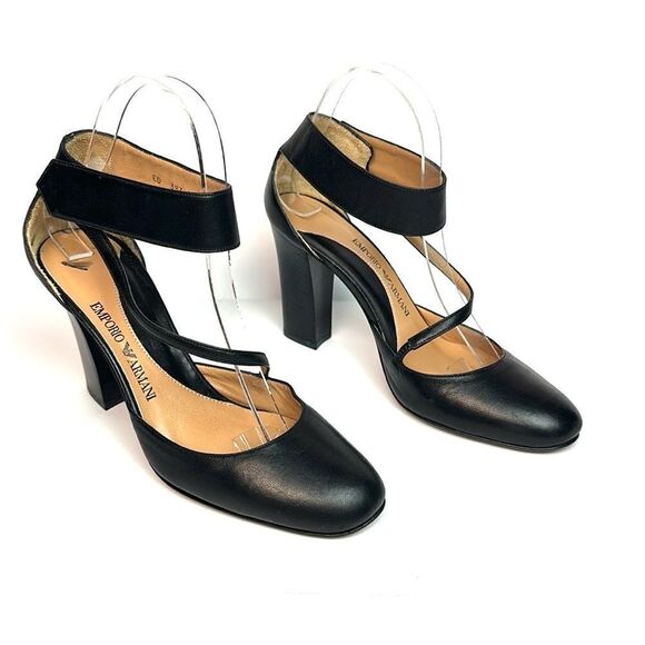 Emporio Armani Black Leather Pumps High Heels Mary Jane size 37,5 US 7,5 Italy - Picture 3 of 16